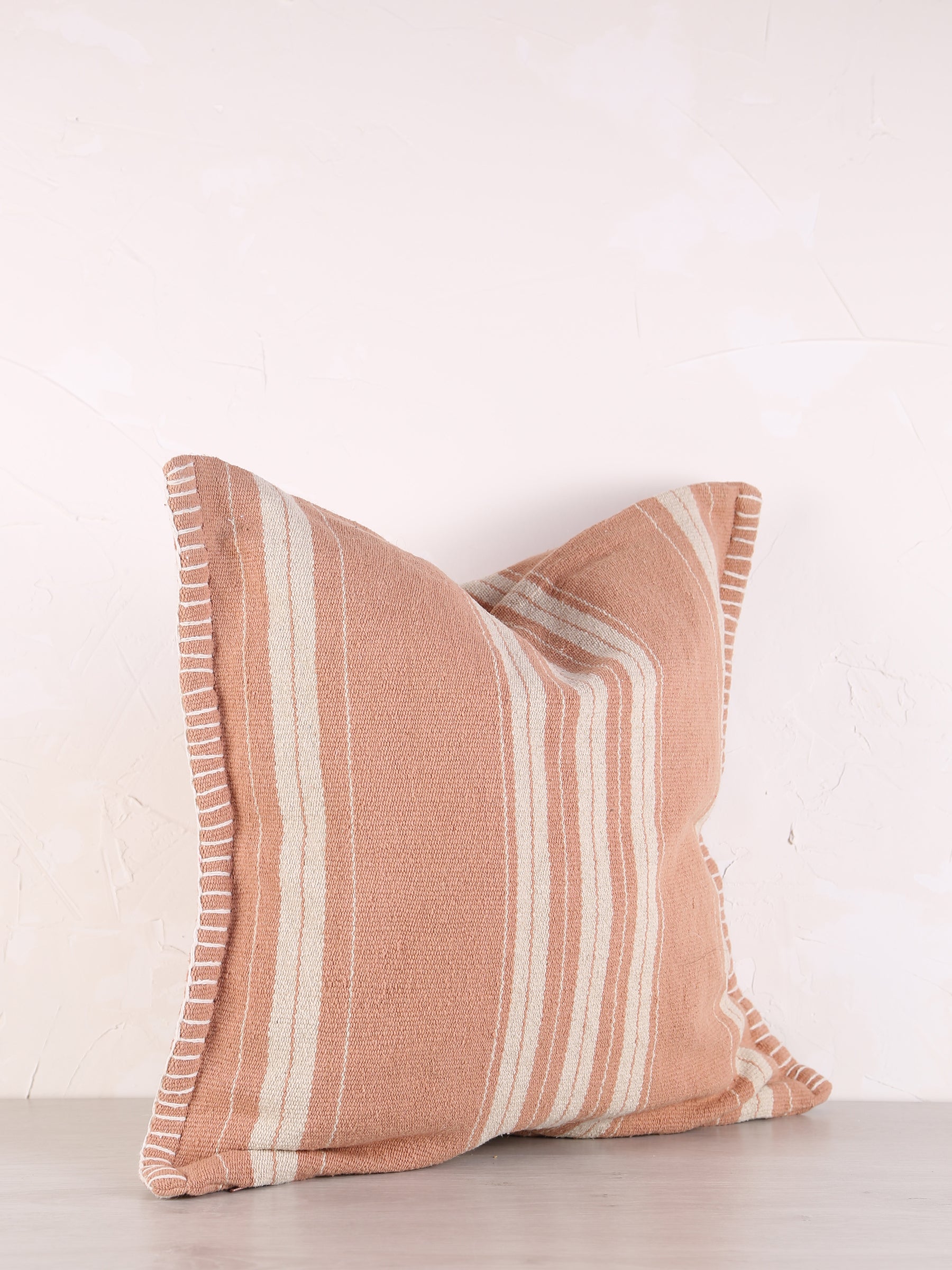 Fern Striped Jute Textured Cushion - Dusty Rose, Off White