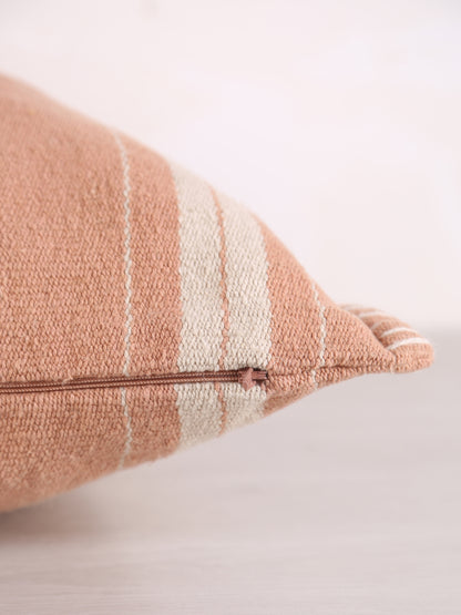 Fern Striped Jute Textured Cushion - Dusty Rose, Off White