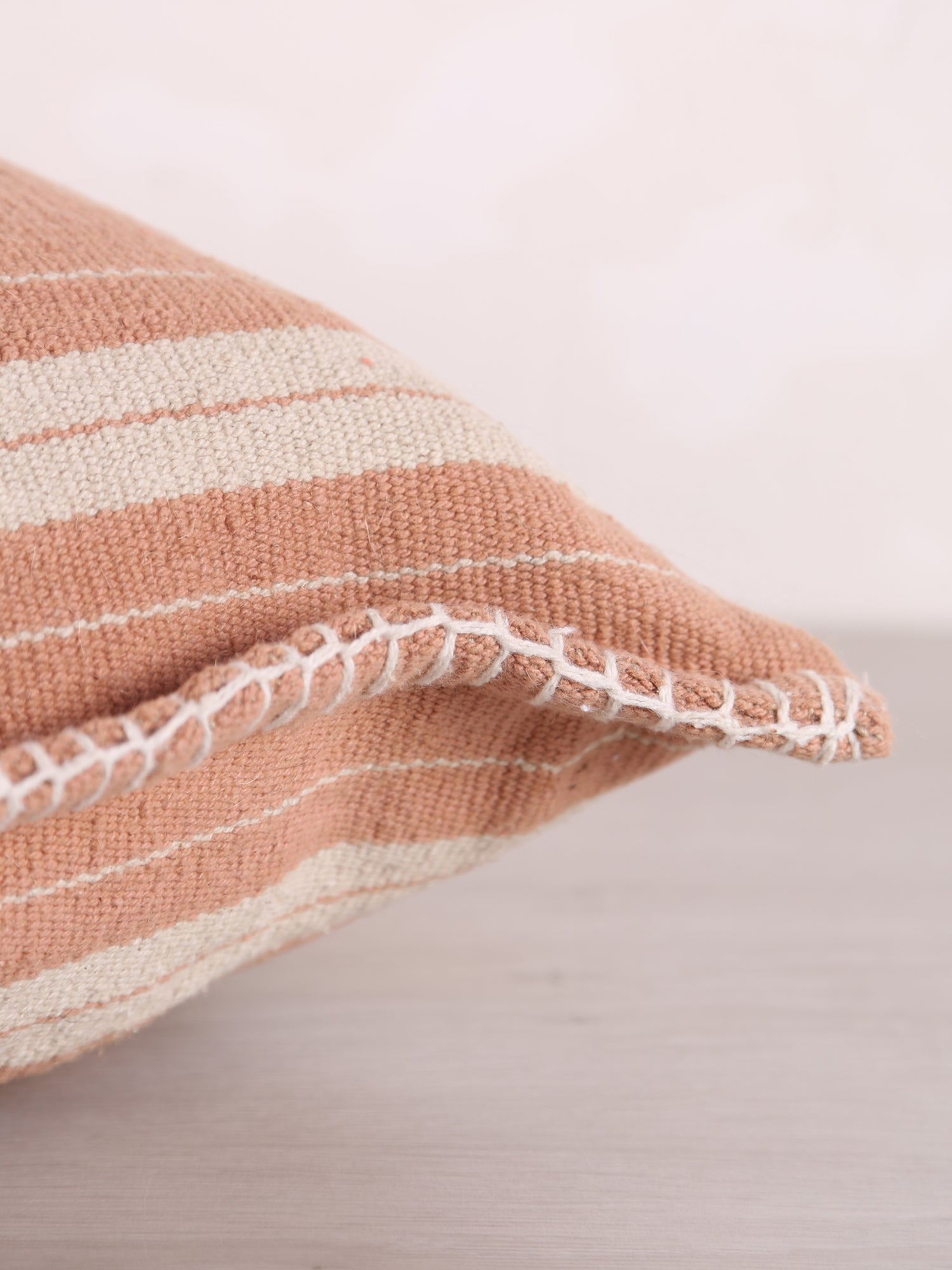 Fern Striped Jute Textured Cushion - Dusty Rose, Off White