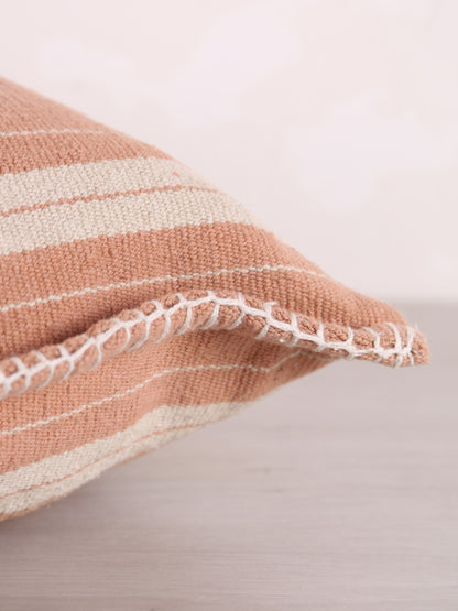 Fern Striped Jute Textured Cushion - Dusty Rose, Off White