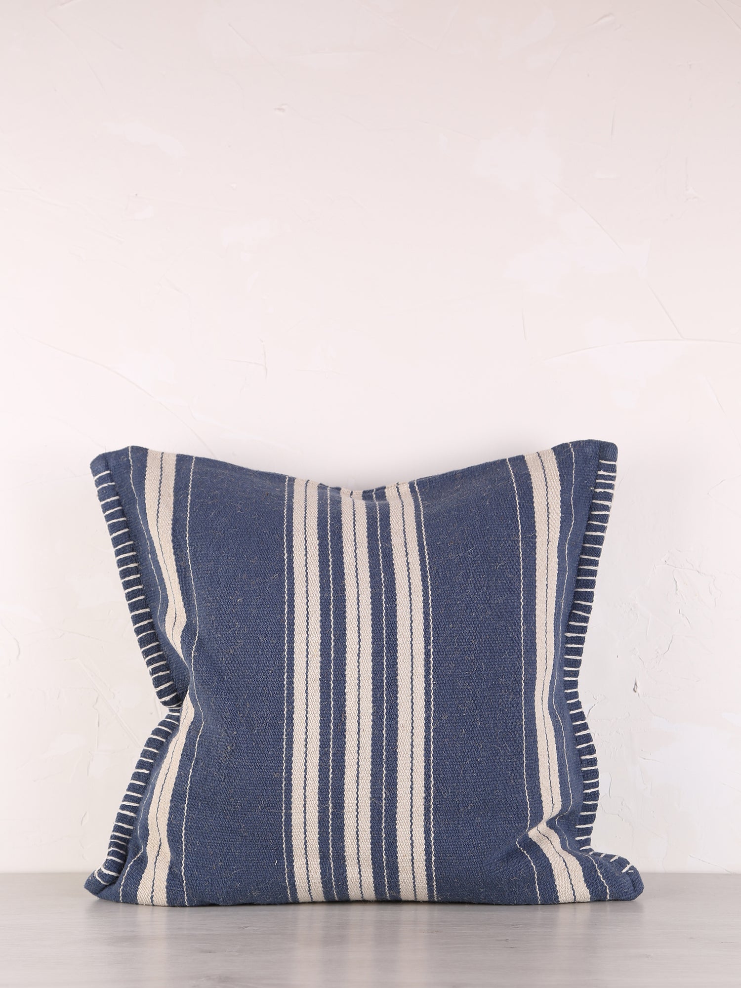 Fern Striped Jute Textured Cushion - Navy, Off White
