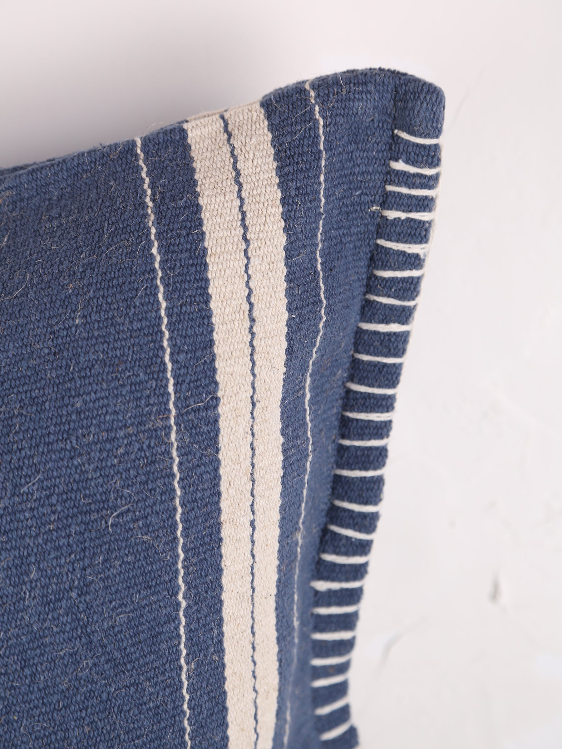 Fern Striped Jute Textured Cushion - Navy, Off White