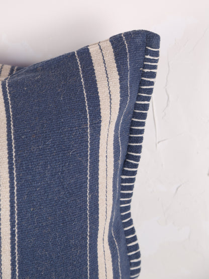 Fern Striped Jute Textured Cushion - Navy, Off White