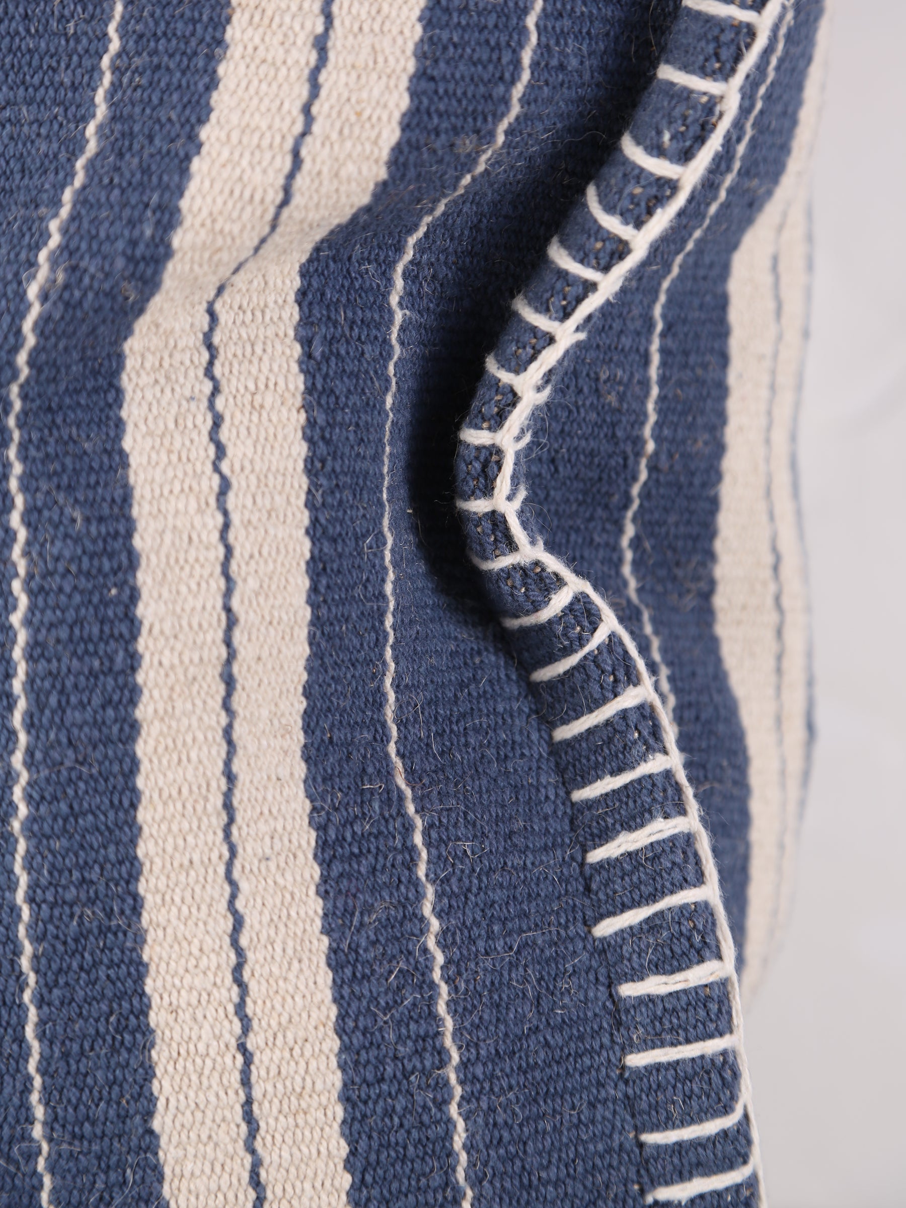 Fern Striped Jute Textured Cushion - Navy, Off White