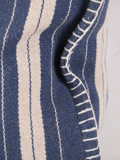 Fern Striped Jute Textured Cushion - Navy, Off White