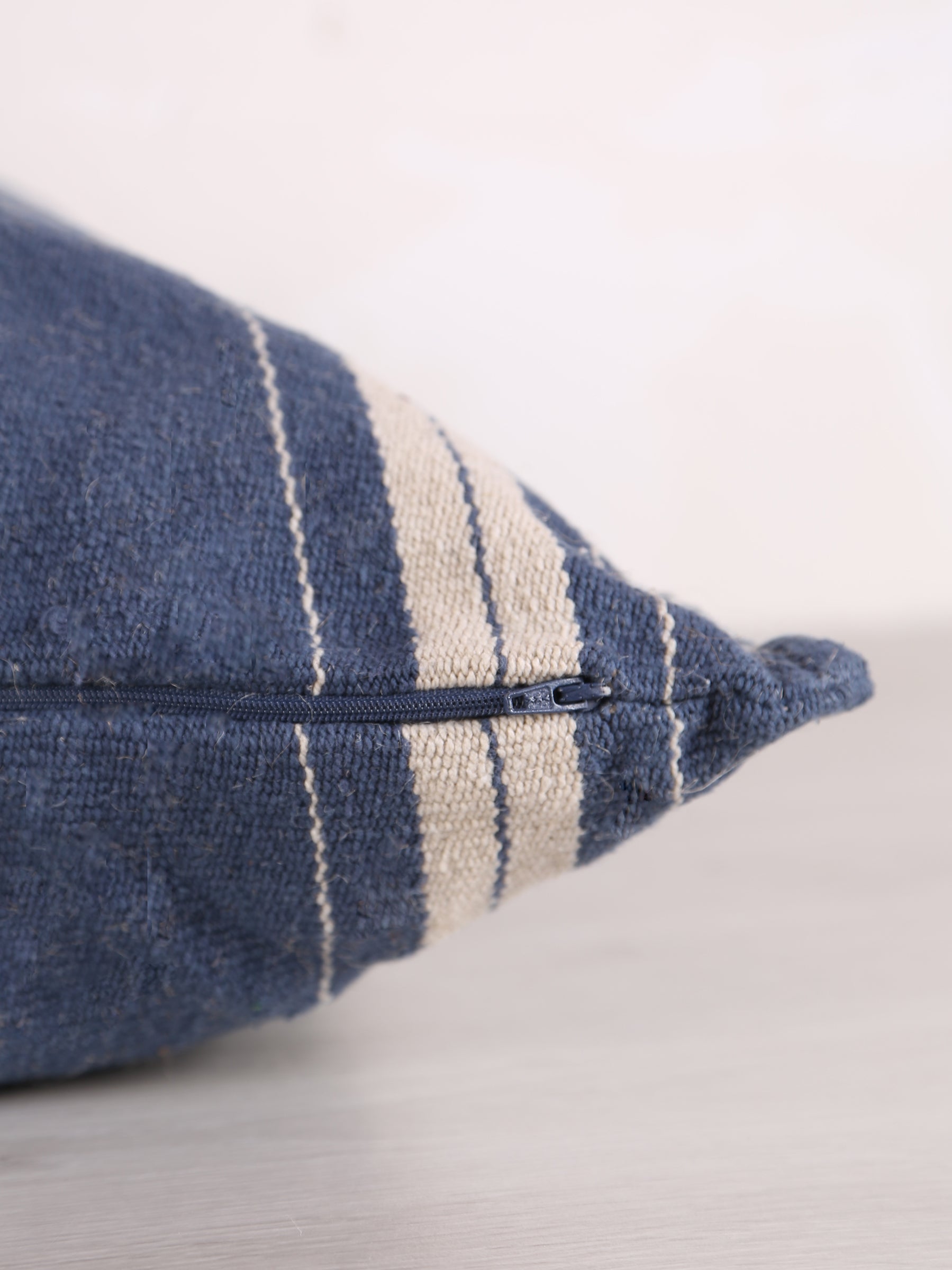 Fern Striped Jute Textured Cushion - Navy, Off White