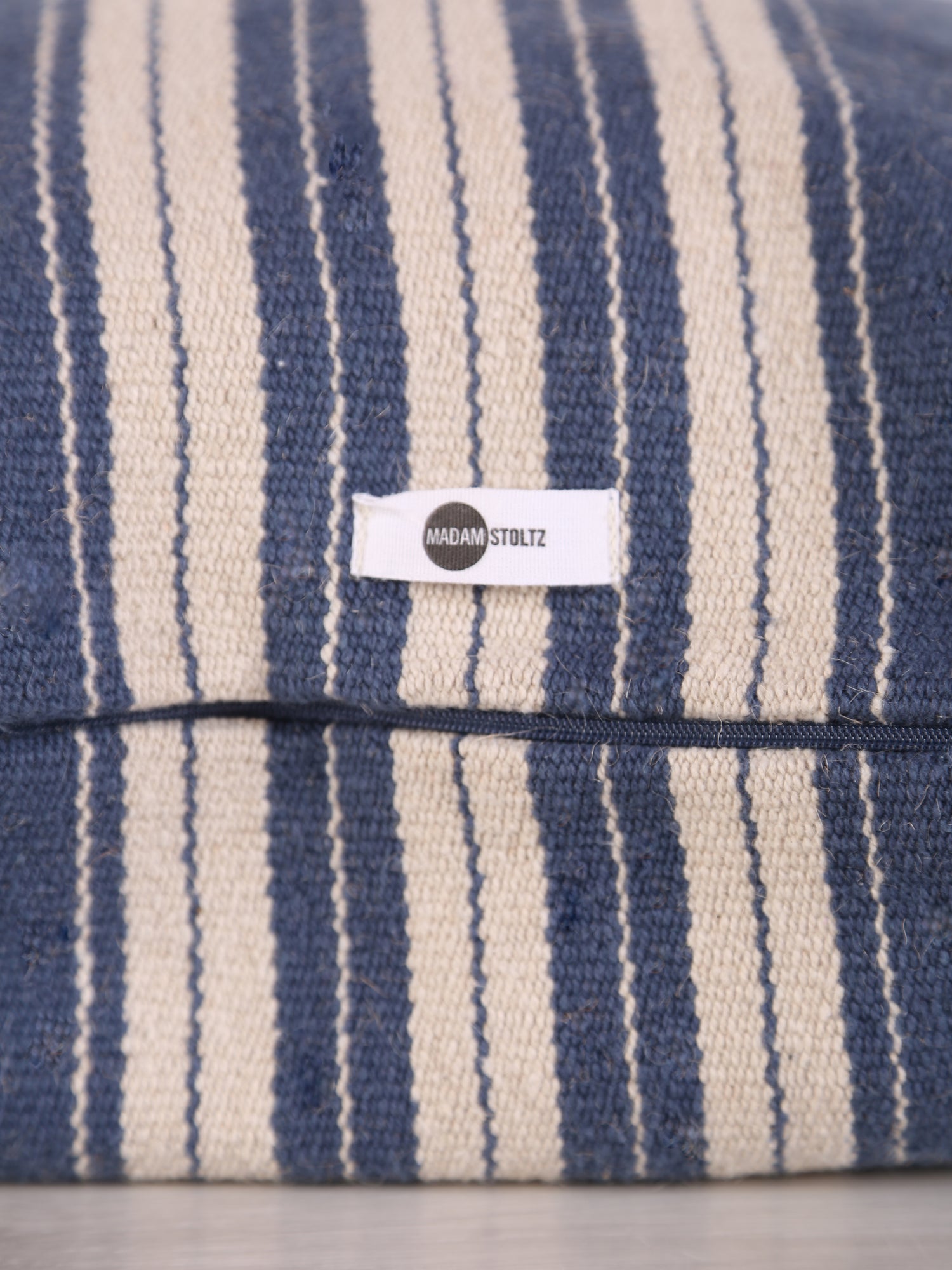 Fern Striped Jute Textured Cushion - Navy, Off White