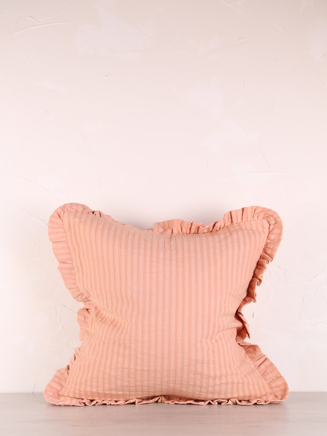 Rubie Rubie Ruffled Stripe Cotton Cushion - Peach Pink