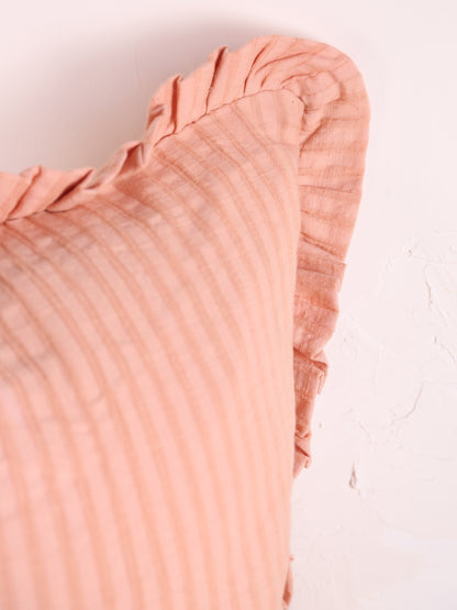 Rubie Ruffled Stripe Cotton Cushion - Peach Pink