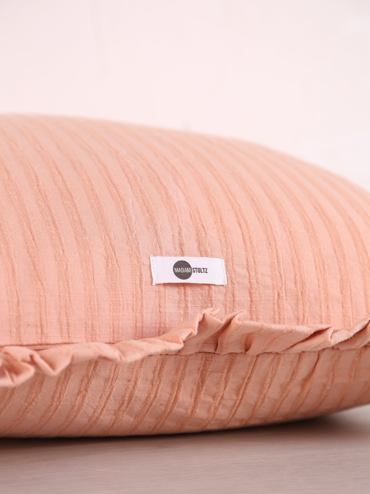 Rubie Ruffled Stripe Cotton Cushion - Peach Pink