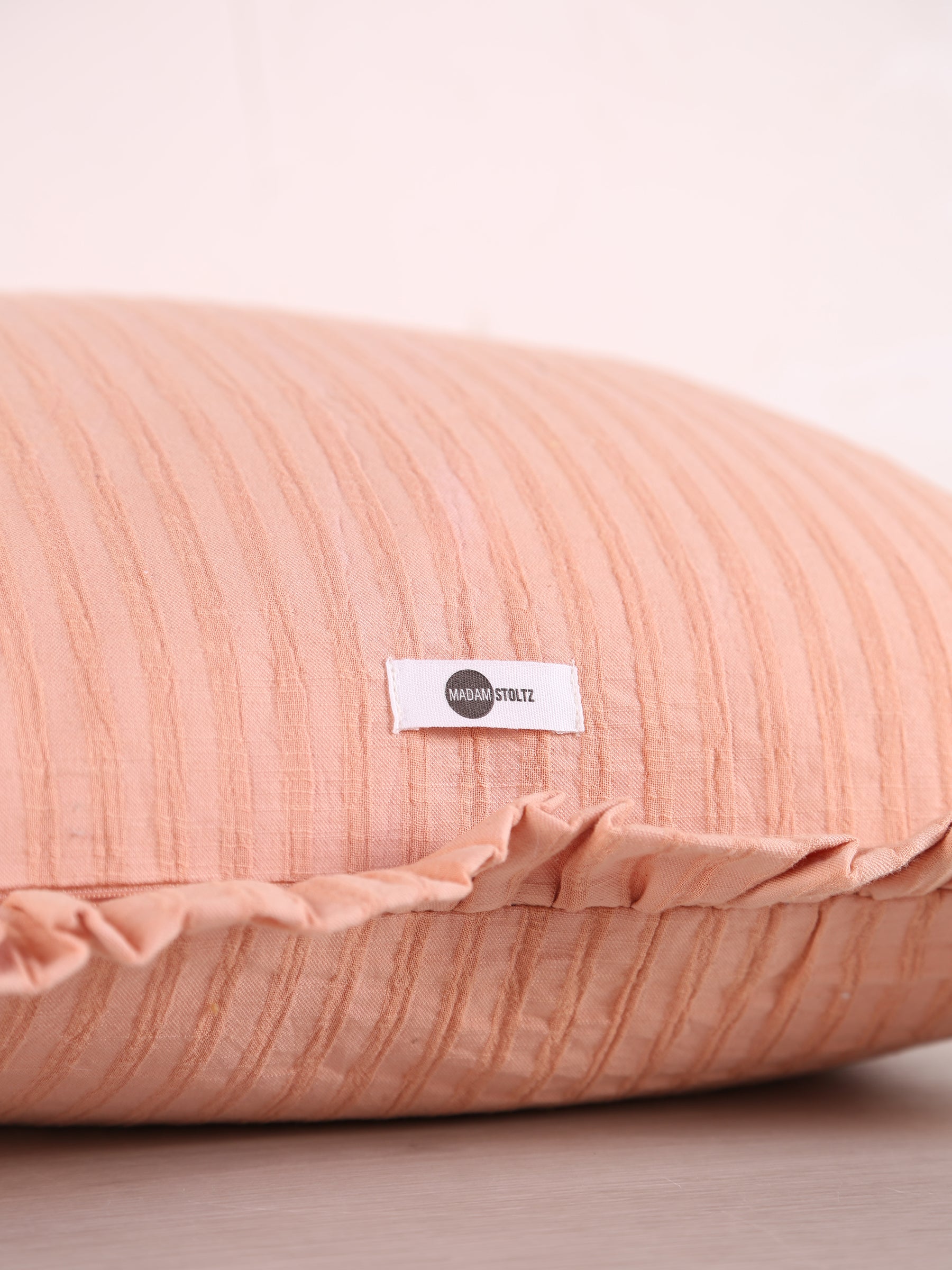 Rubie Ruffled Stripe Cotton Cushion - Peach Pink
