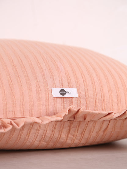 Rubie Ruffled Stripe Cotton Cushion - Peach Pink