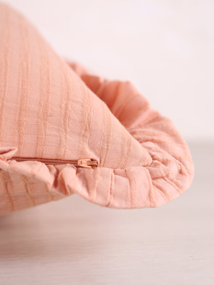 Rubie Ruffled Stripe Cotton Cushion - Peach Pink