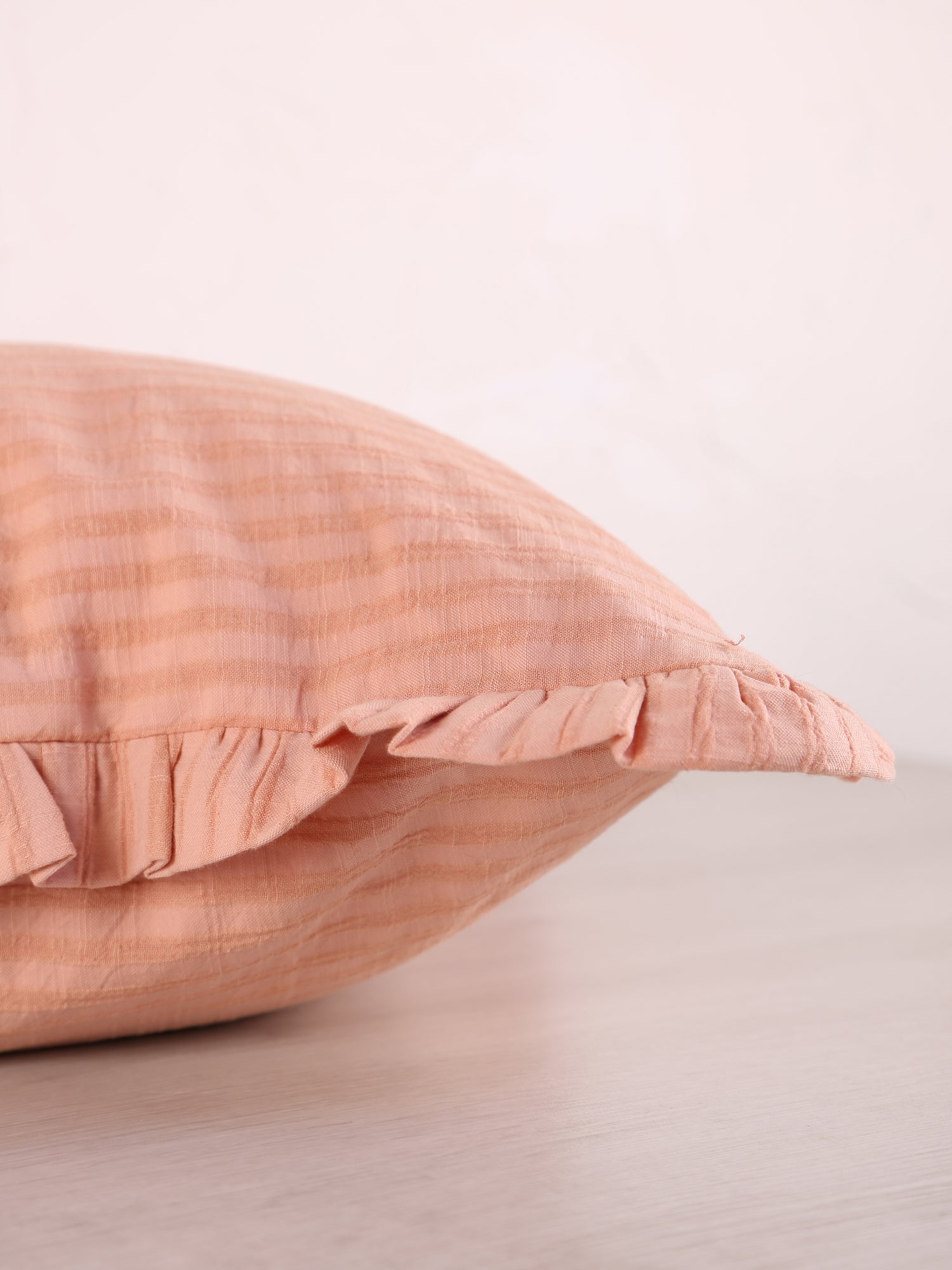 Rubie Ruffled Stripe Cotton Cushion - Peach Pink
