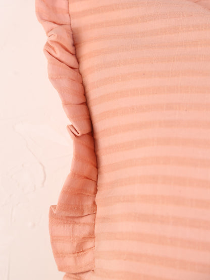 Rubie Ruffled Stripe Cotton Cushion - Peach Pink