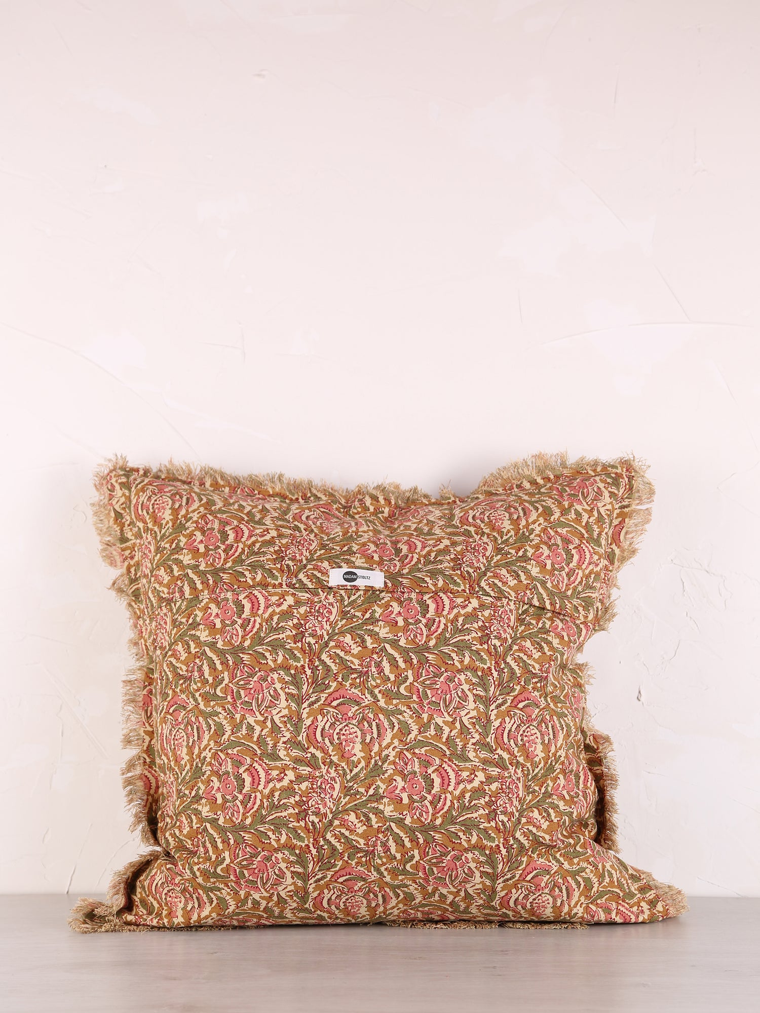 Paisley Printed Cushion with Fringe - Honey, Rose, Green &amp; Off White