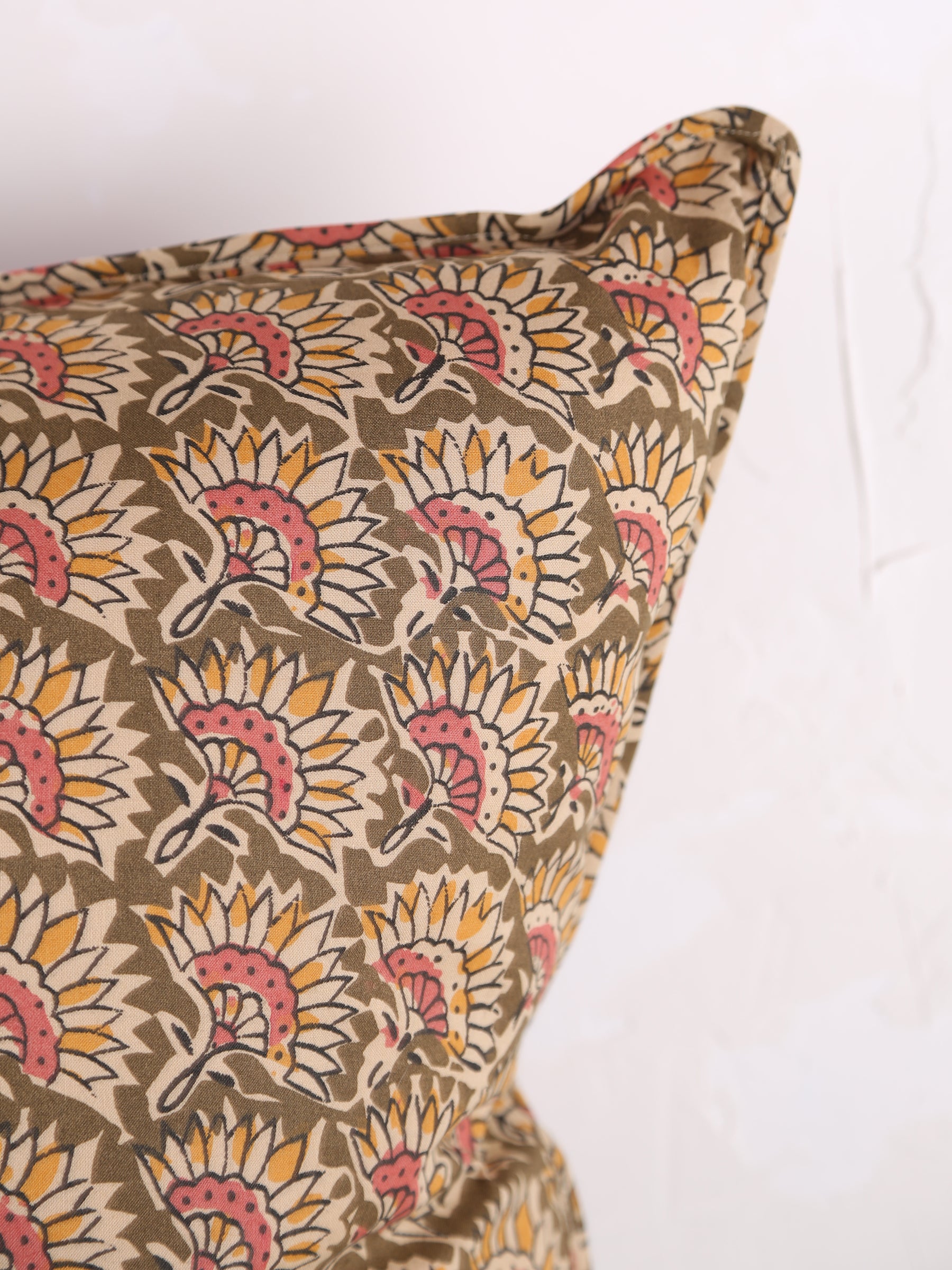 Feria Bohemian Printed Cushion  - Olive, Sand, Old Rose, Mustard - 50x50cm