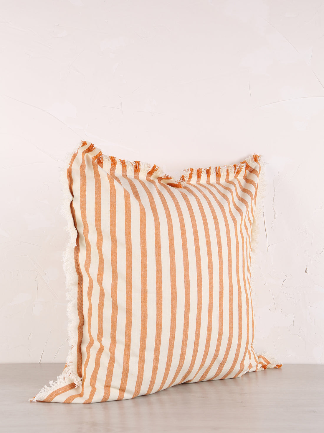 Rue Striped cushion - Ochre, Dark Honey - Fringed Detailing