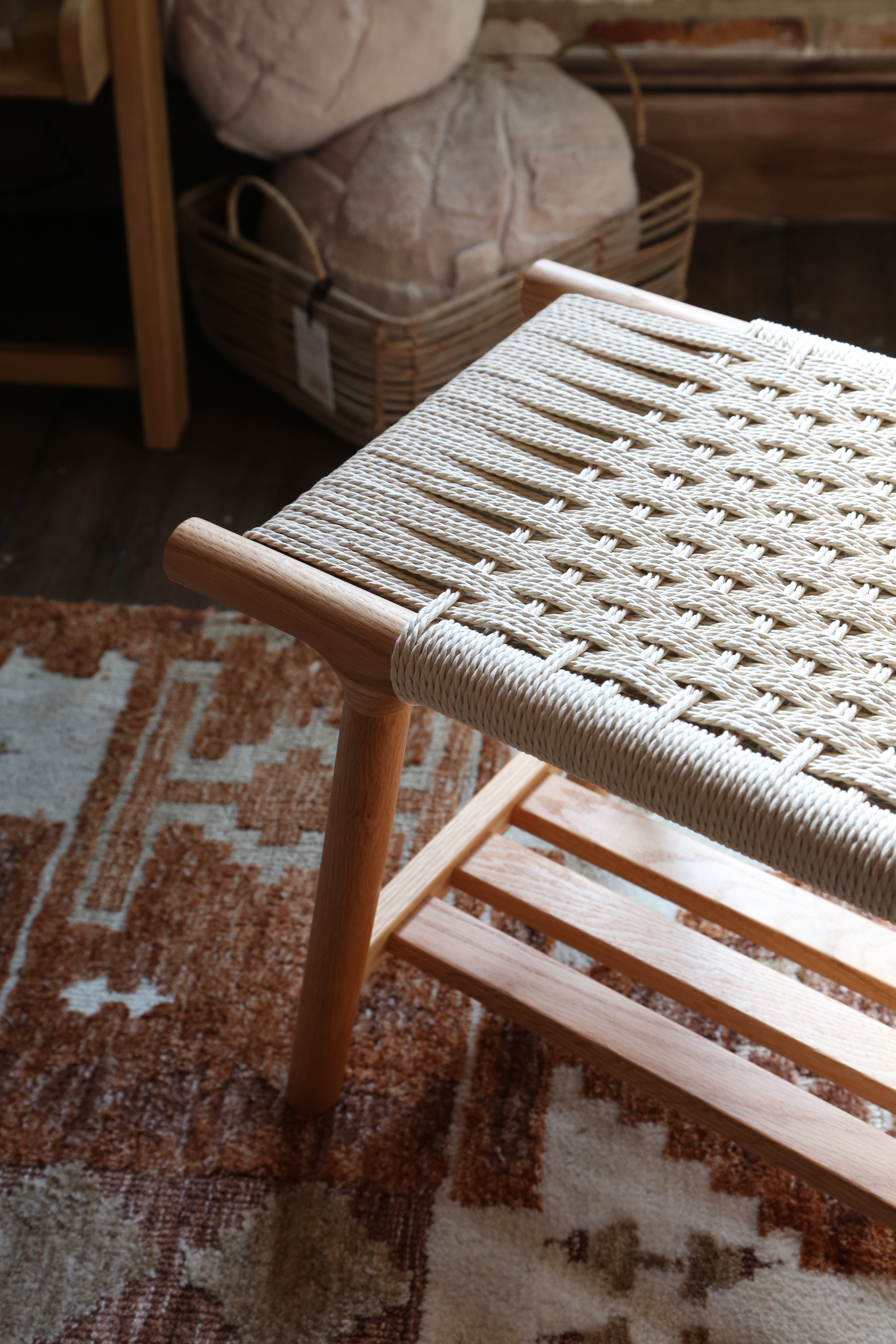 Kintaro Solid Oak, Woven Bench - 2 Colours &amp; 2 Sizes Available
