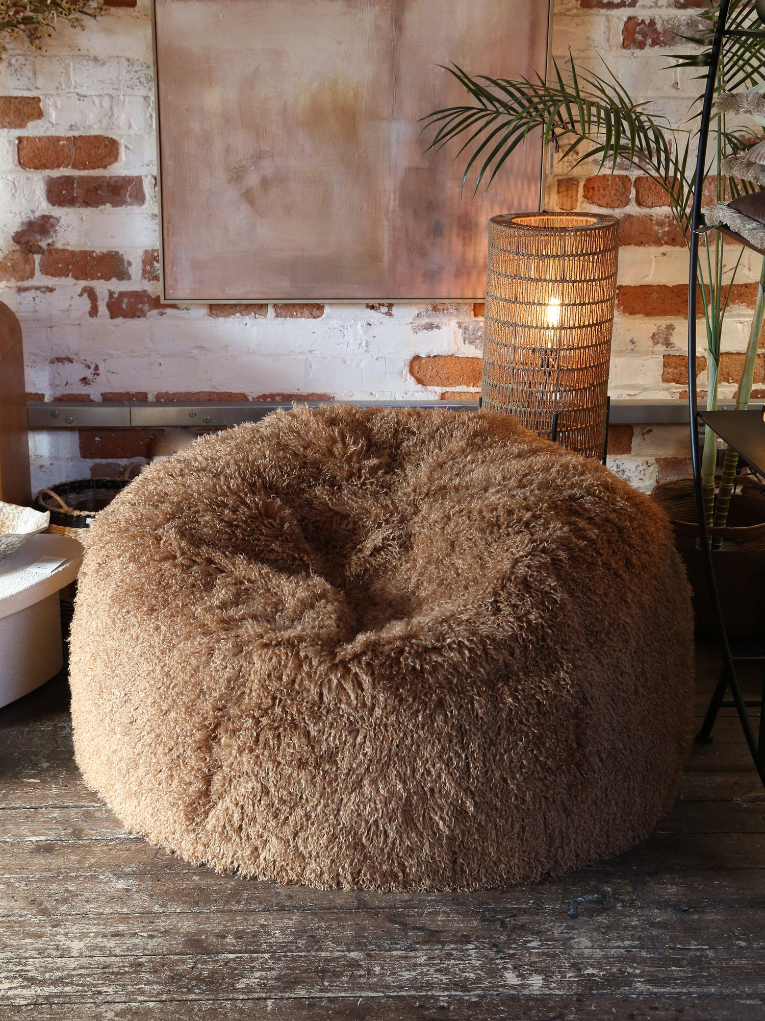 Aburn Faux Fur Beanbag - Caramel - 130x130CM