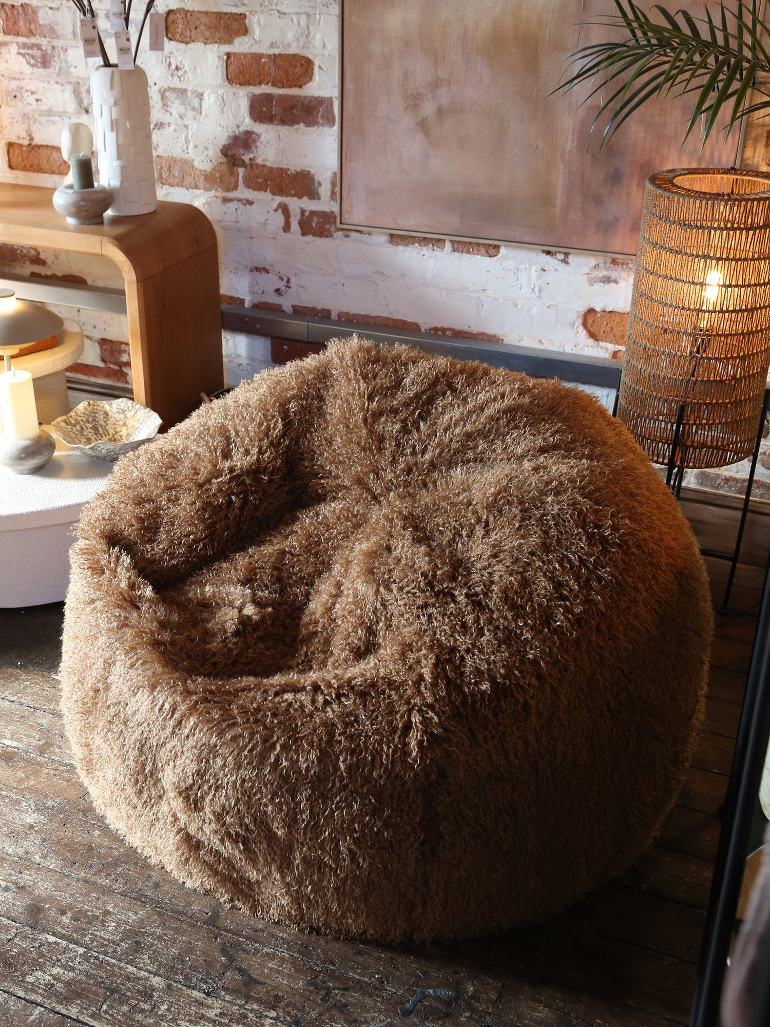 Aburn Faux Fur Beanbag - Caramel - 130x130CM