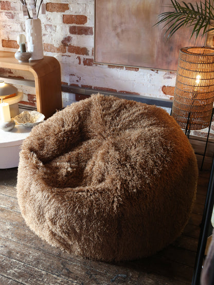 Aburn Faux Fur Beanbag - Caramel - 130x130CM