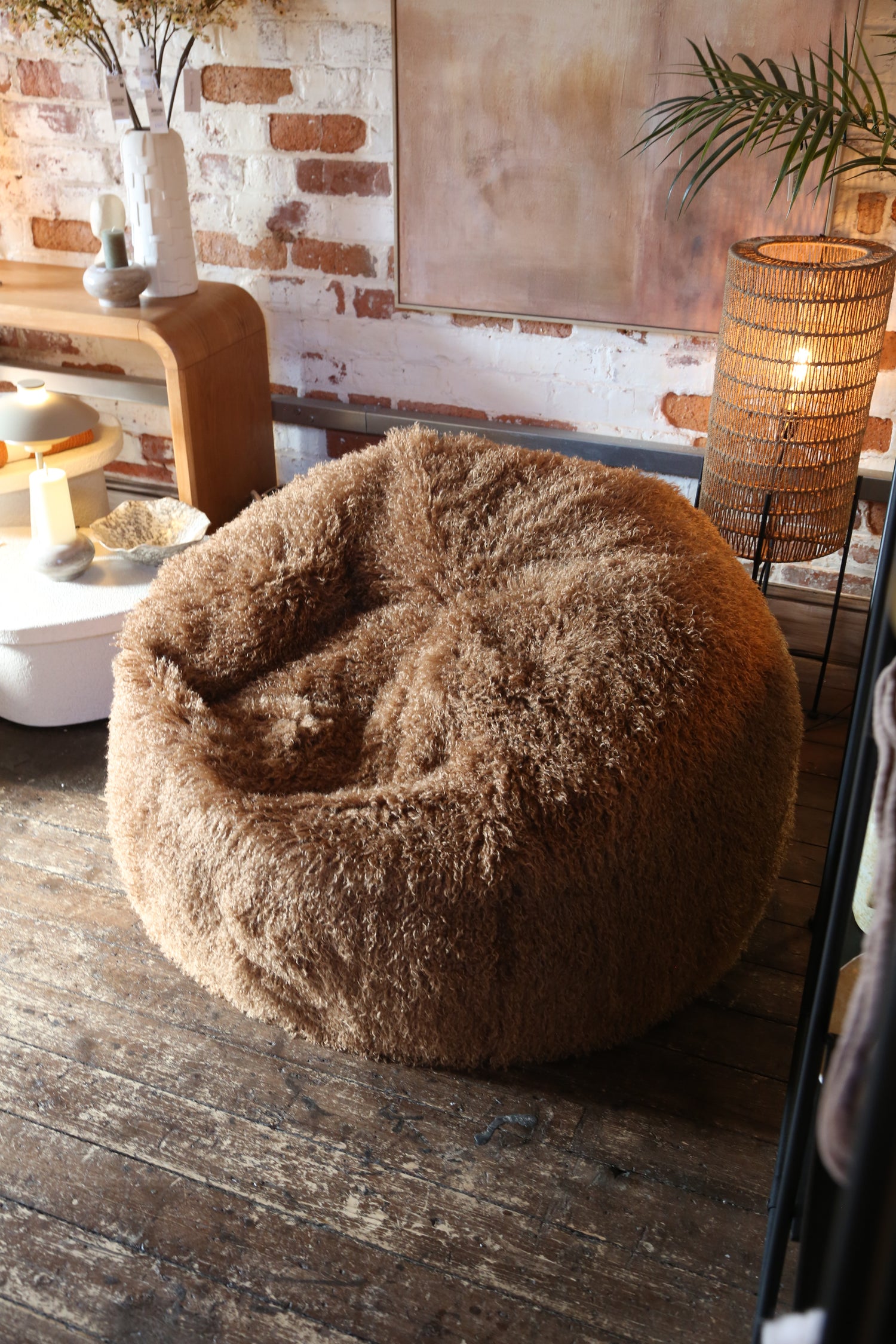 Aburn Faux Fur Beanbag - Caramel - 130x130CM