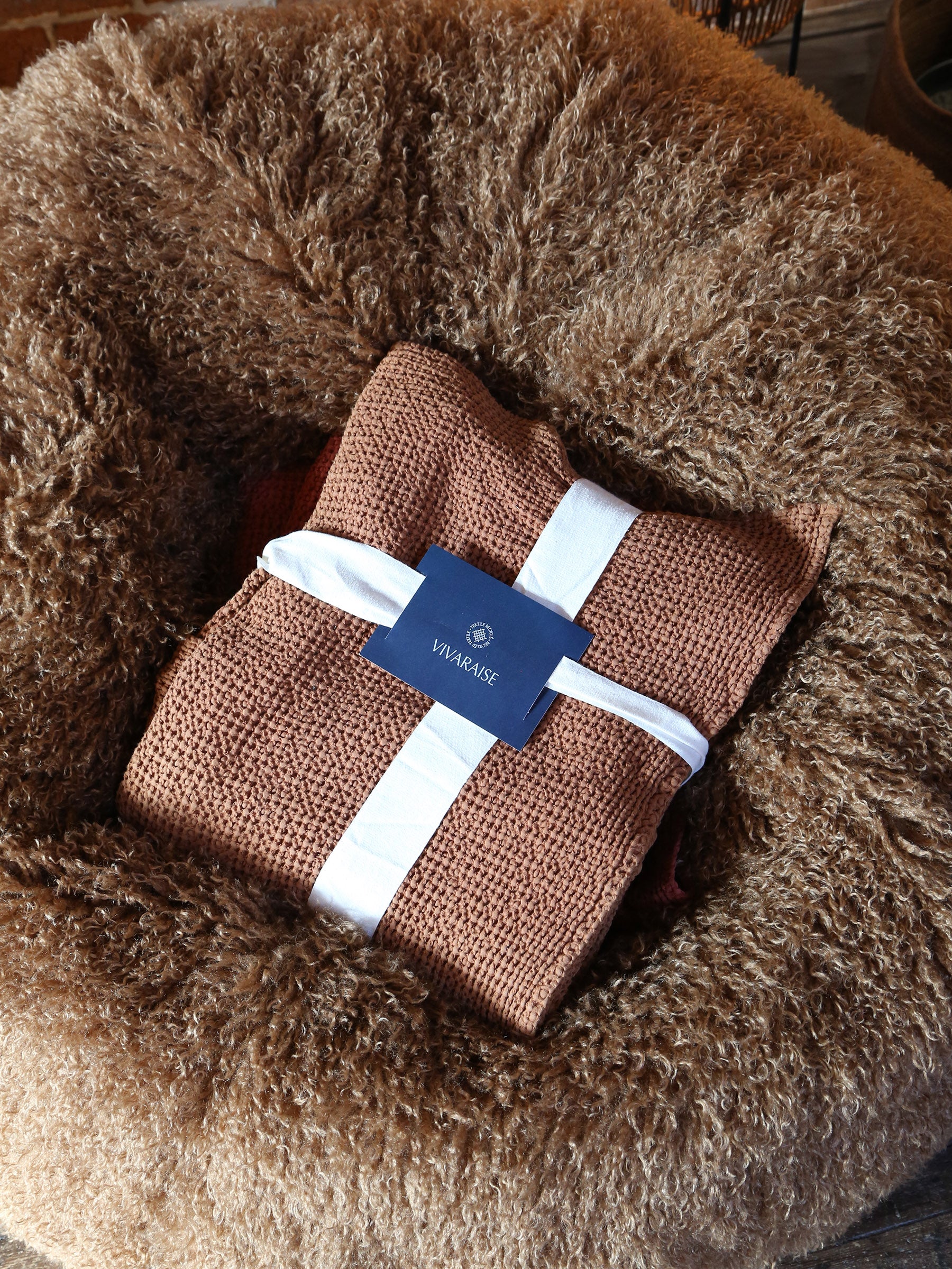 Aburn Faux Fur Beanbag - Caramel - 130x130CM