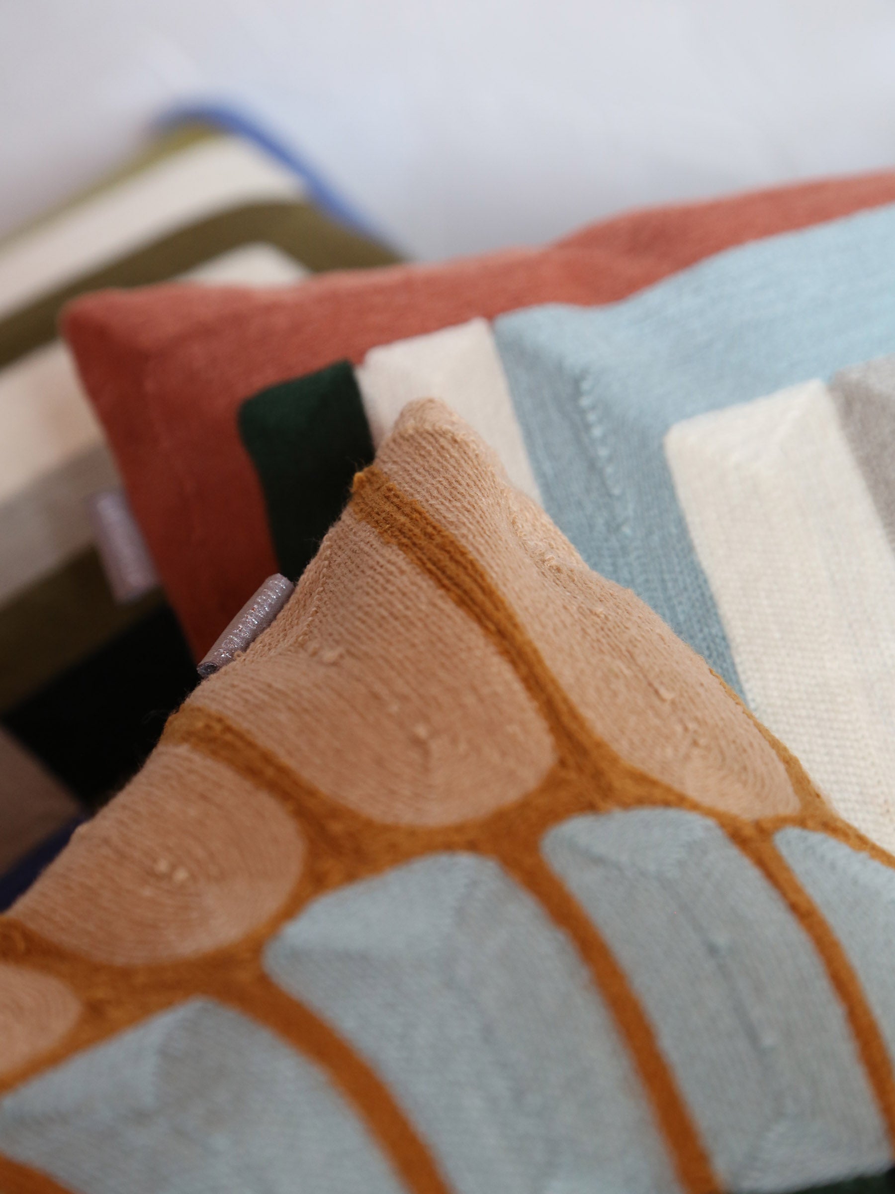 Jason Geometric Embroidered Cushion - Cedre Green - 45x45cm