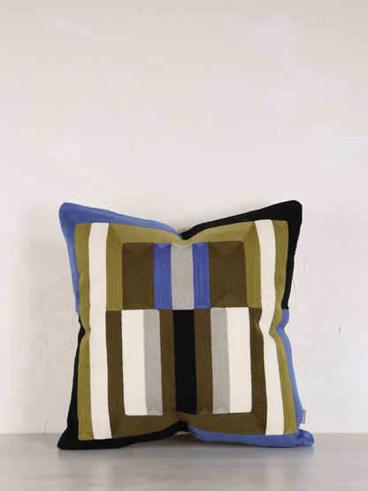 Jason Geometric Embroidered Cushion - Cedre Green - 45x45cm