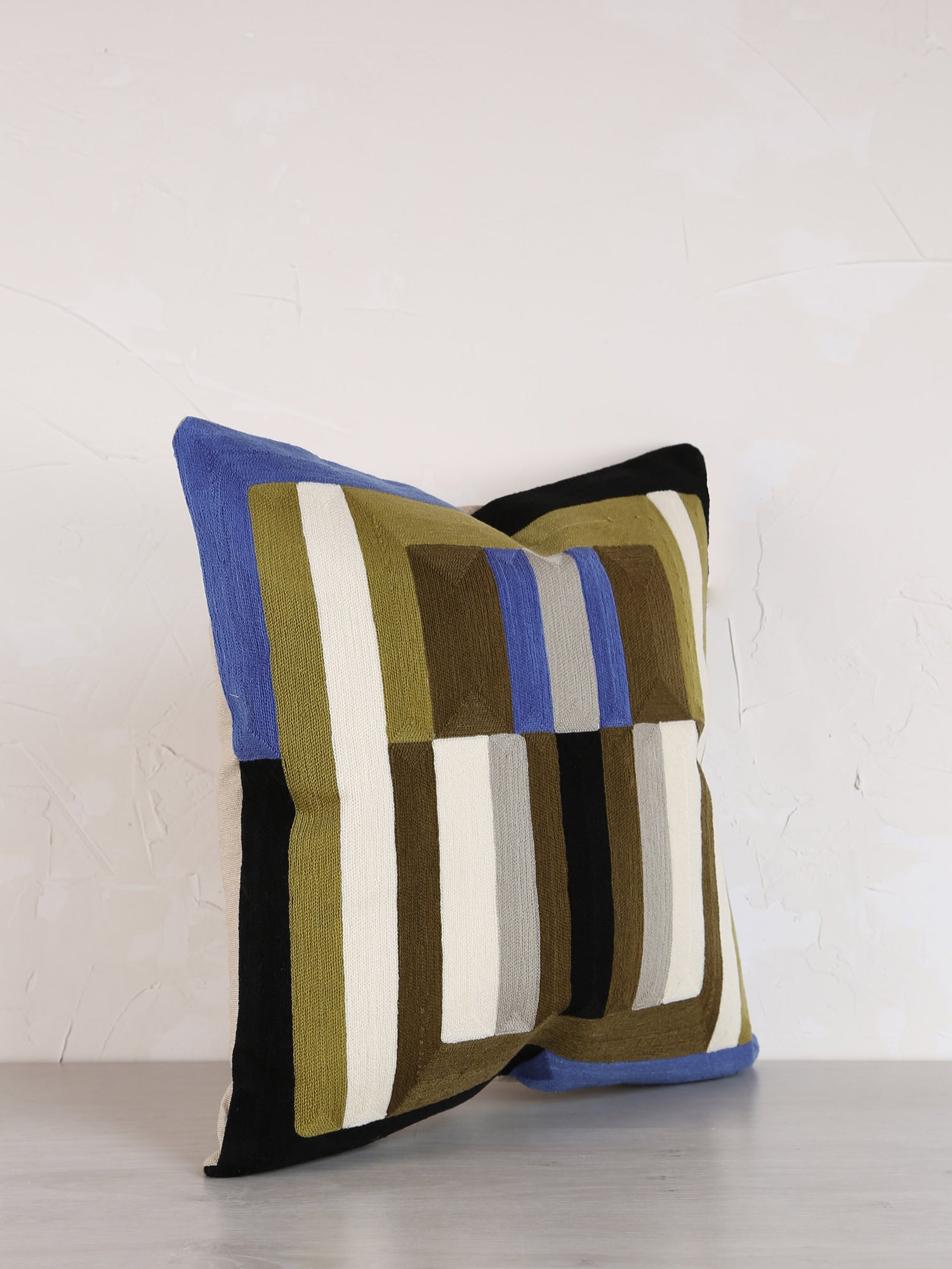 Jason Geometric Embroidered Cushion - Cedre Green - 45x45cm