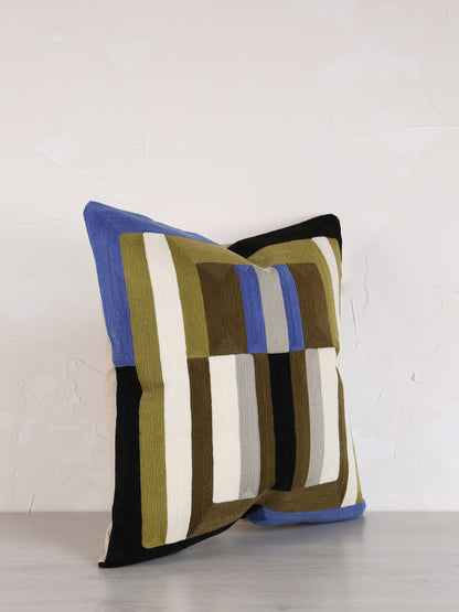 Jason Geometric Embroidered Cushion - Cedre Green - 45x45cm