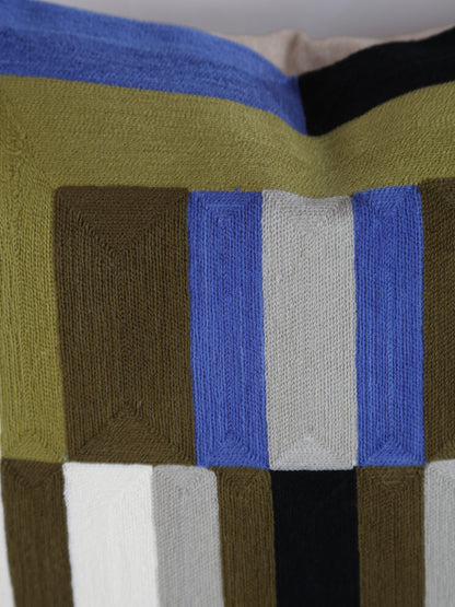 Jason Geometric Embroidered Cushion - Cedre Green - 45x45cm