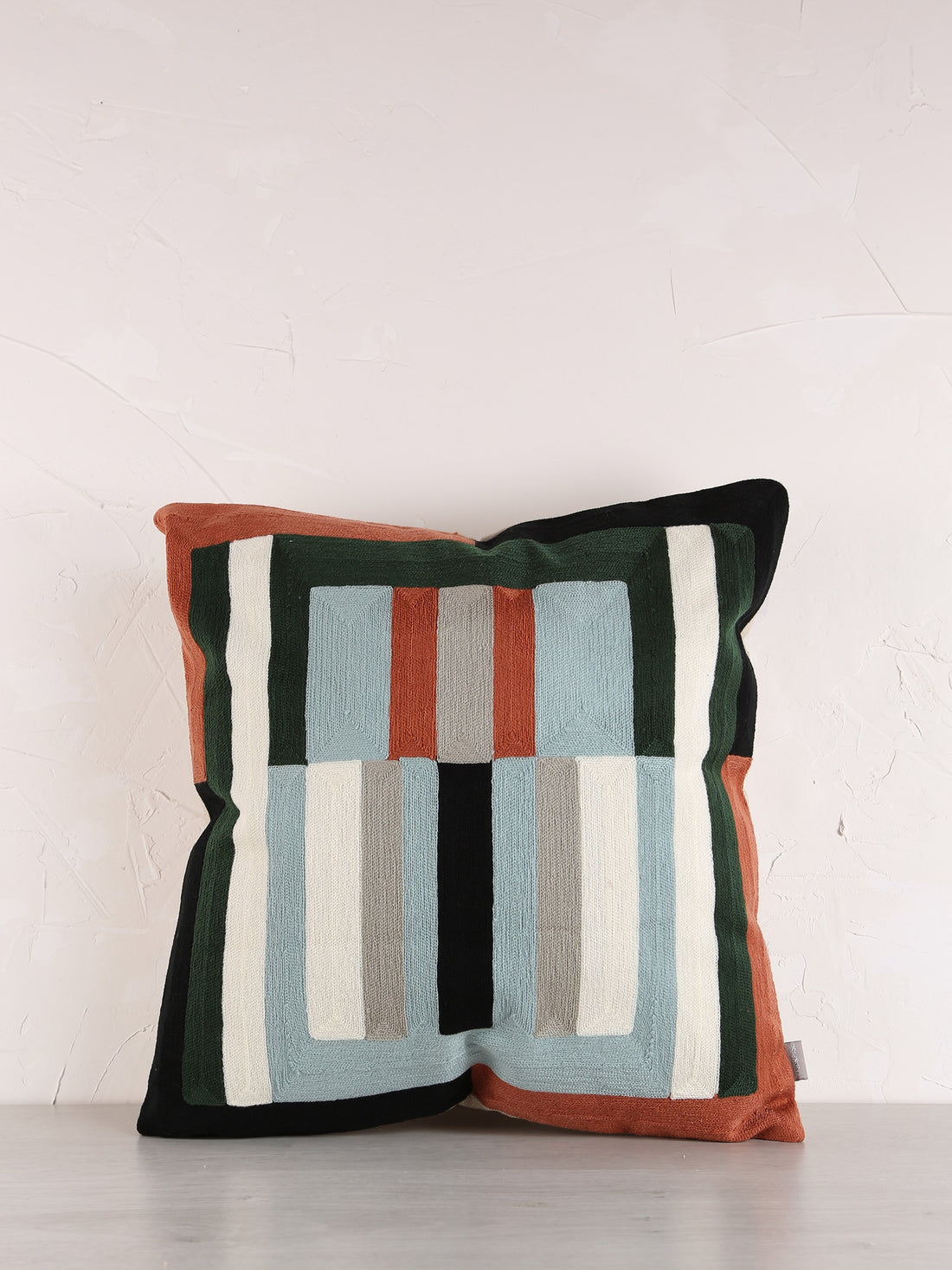 Jason Geometric Embroidered Cushion - Ciel  Rust - 45x45cm