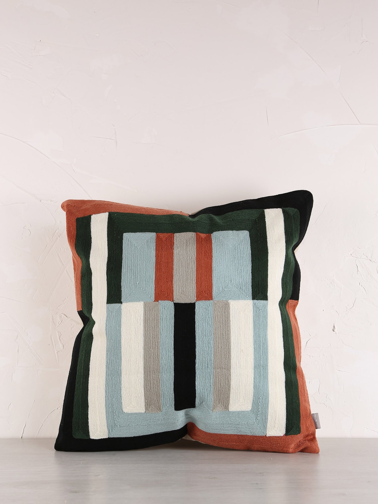 Jason Geometric Embroidered Cushion - Ciel  Rust - 45x45cm