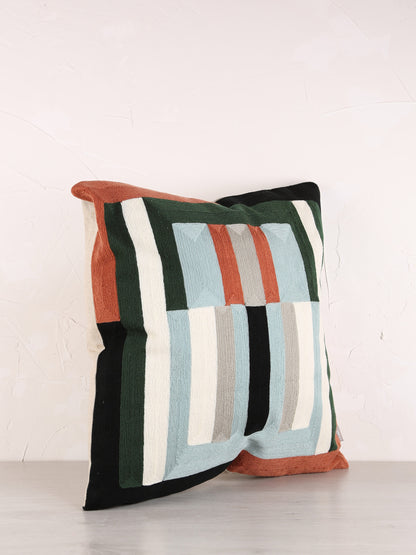 Jason Geometric Embroidered Cushion - Ciel  Rust - 45x45cm