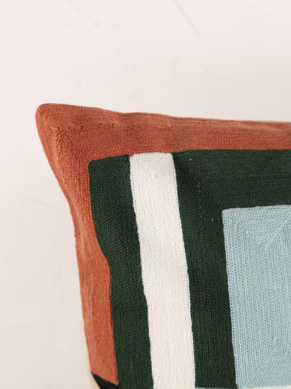 Jason Geometric Embroidered Cushion - Ciel  Rust - 45x45cm