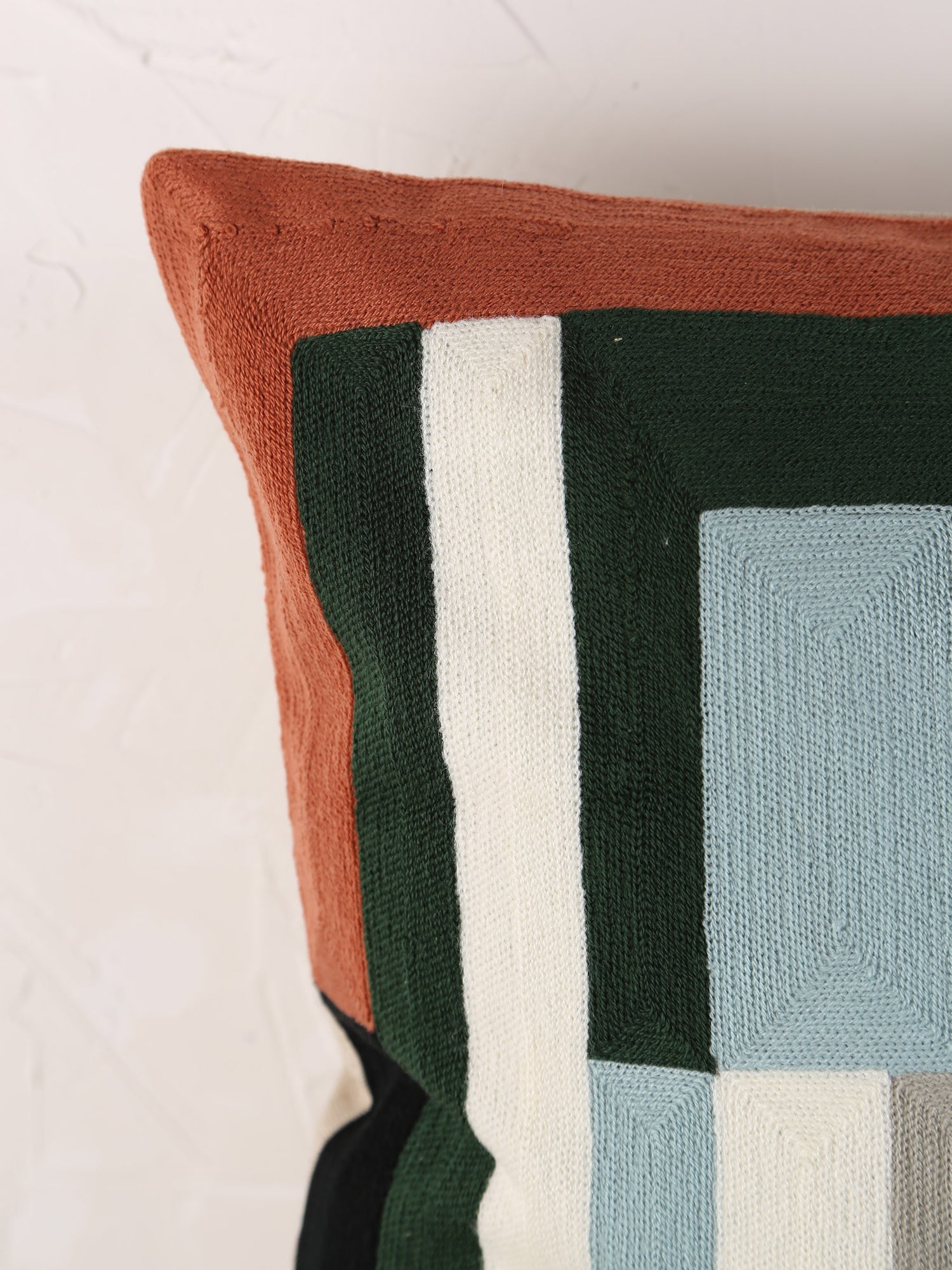 Jason Geometric Embroidered Cushion - Ciel  Rust - 45x45cm