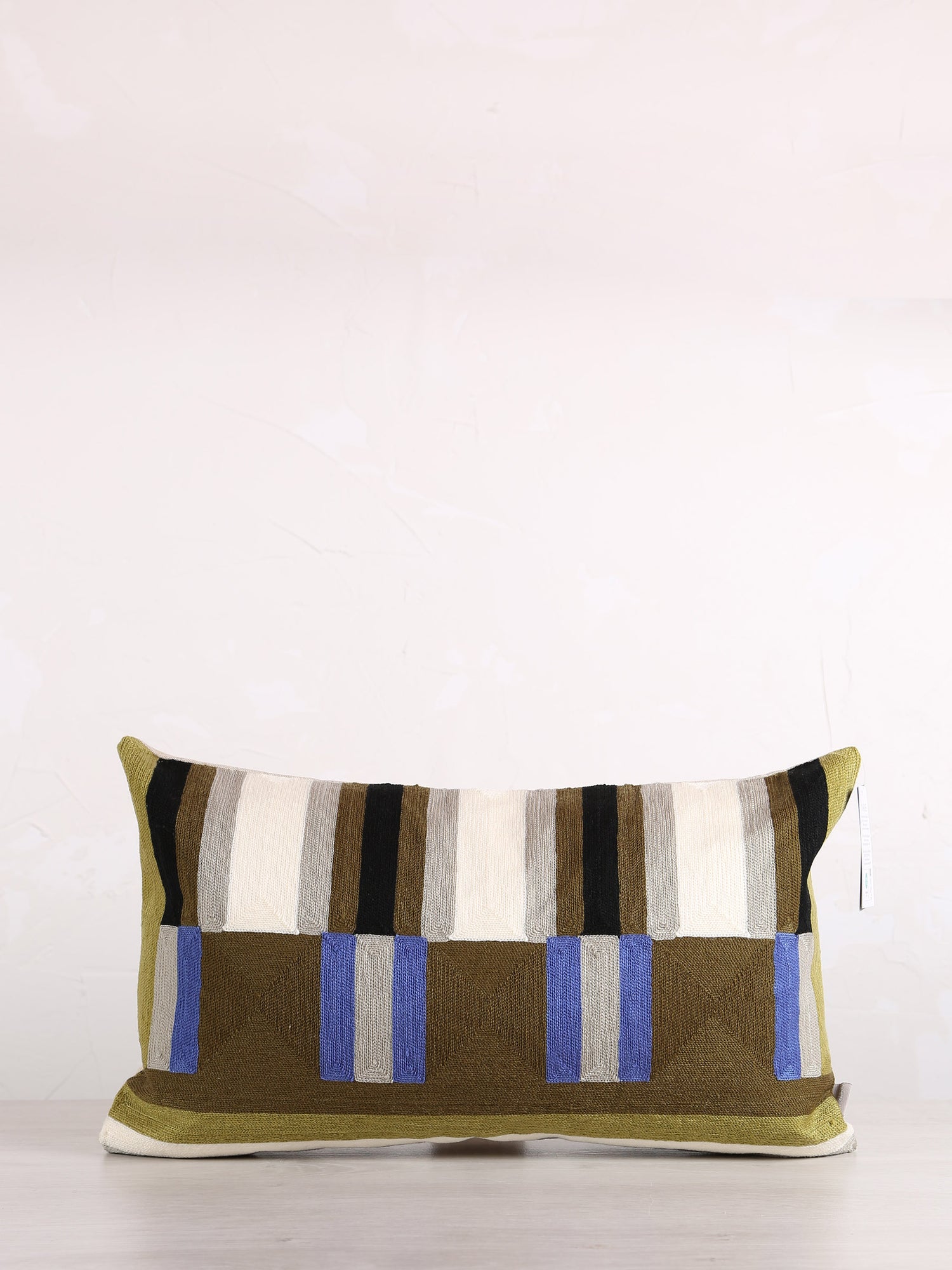 Jason Geometric Embroidered Cushion - Cedre Green - 30x50cm