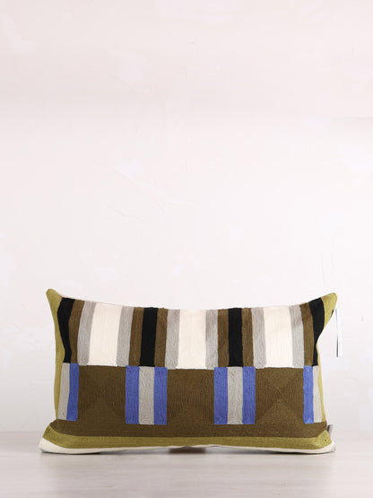 Jason Geometric Embroidered Cushion - Cedre Green - 30x50cm