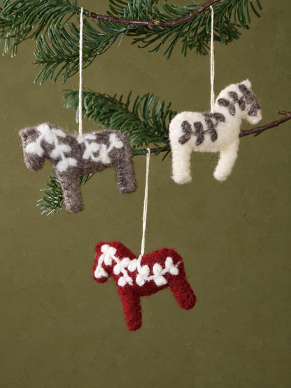 Folk Dala Horses - Set of 3 - Handcrafted Felt Hanging Decorations