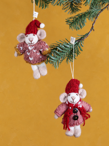 Maude &amp; Mildred - Handcrafted Felt Mouse Hanging Decorations