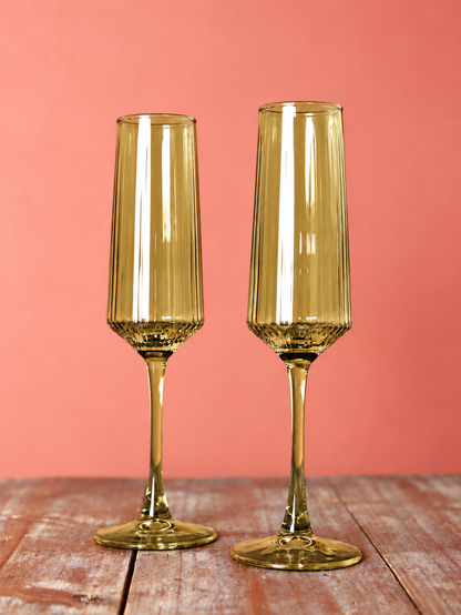 Luna Champagne Flutes - Set of 2 - Olive