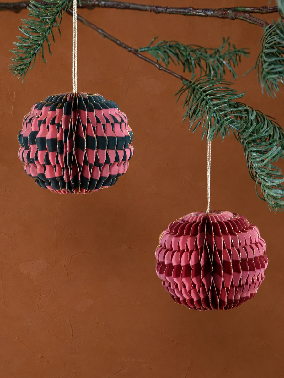 Striped Paper Christmas Baubles - Magnetic Closure