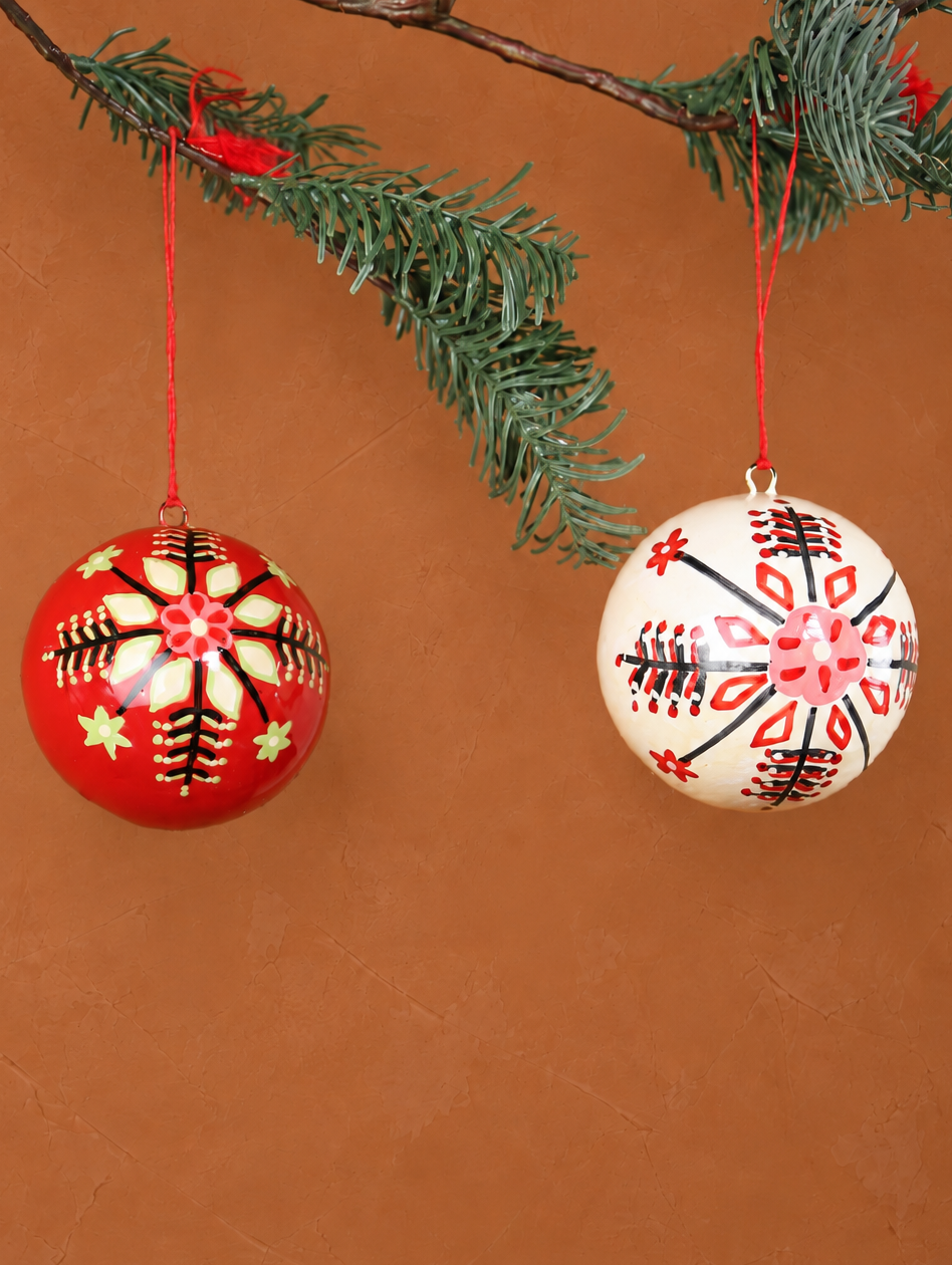 Handmade Paper Mache Christmas Baubles - Set Of 2