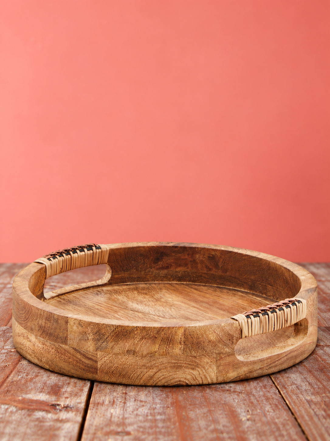 Natural Wooden Bowl - With Woven Bamboo