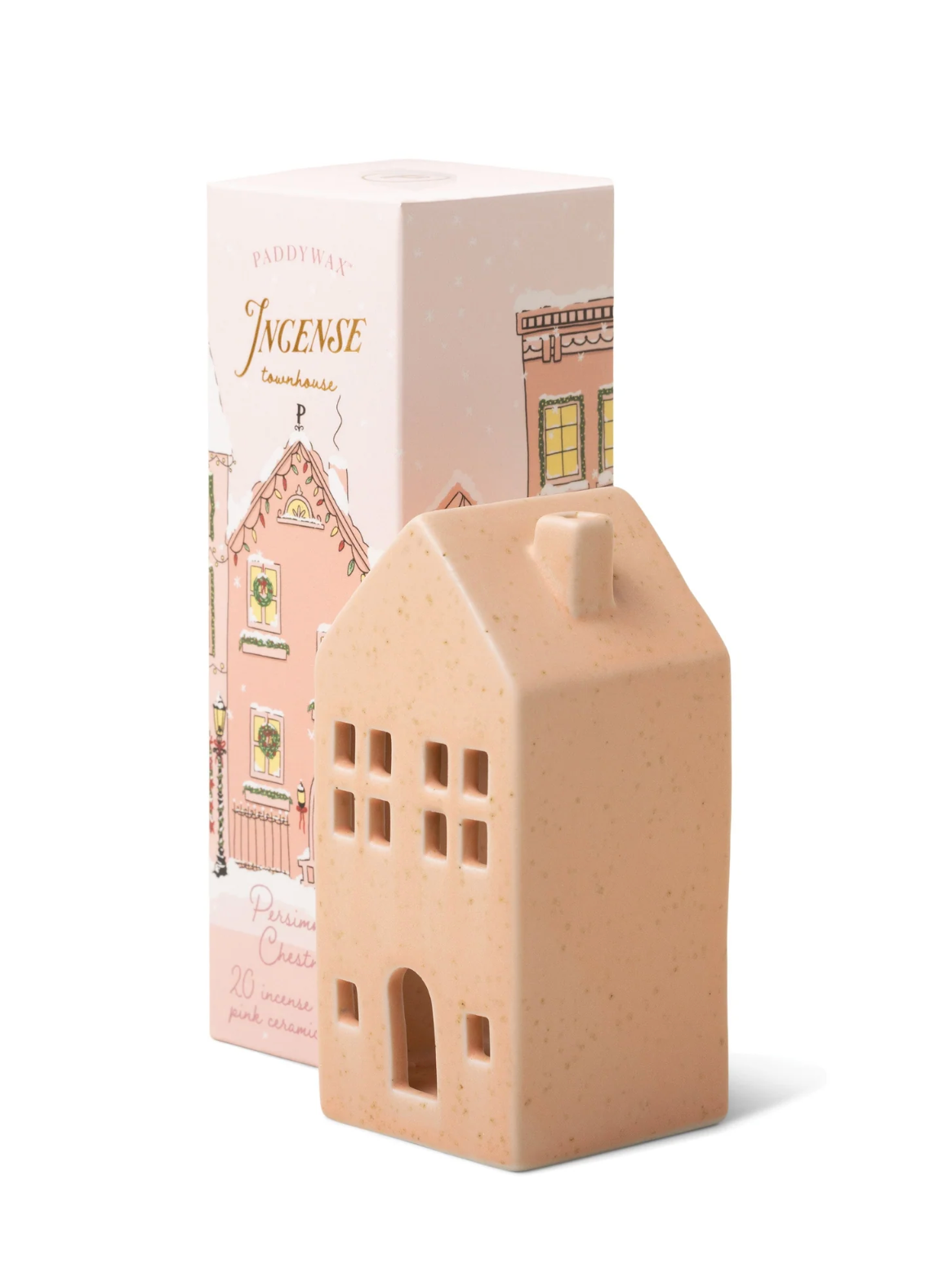 Ceramic Village Incense Holder - Pink Townhouse - Persimmon Chestnut