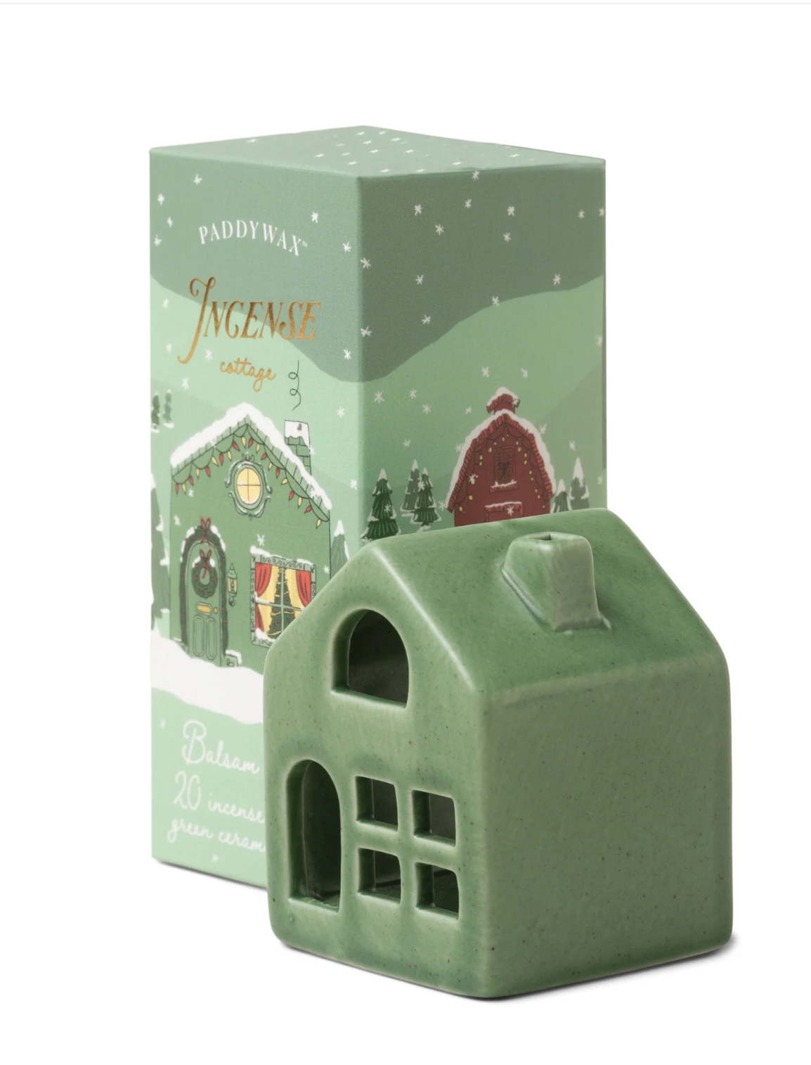 Ceramic Village Incense Holder - Green Cottage - Balsam &amp; Fir