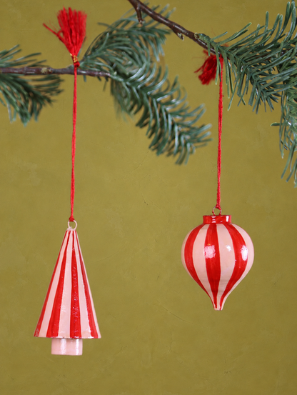 Hand Painted, Wooden Christmas Ornaments - Set Of 2