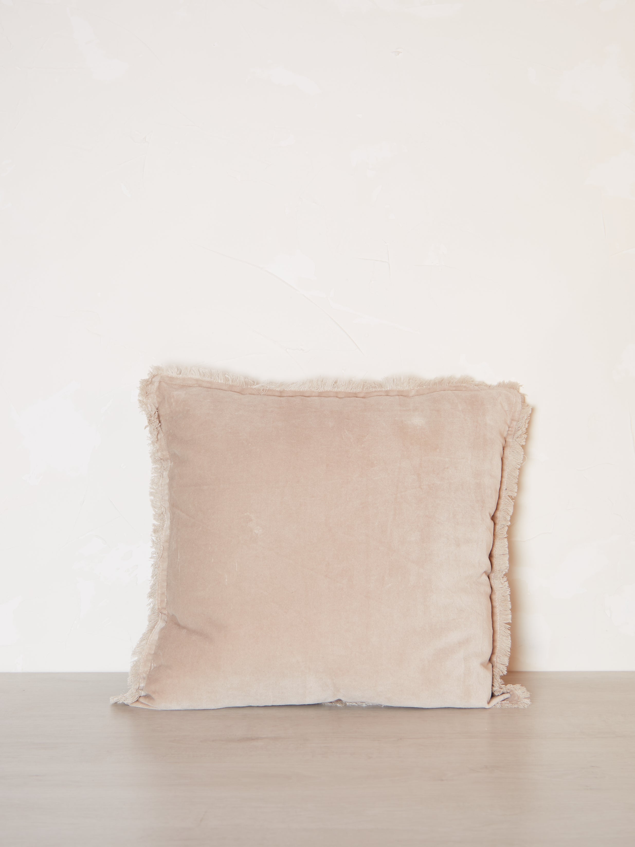 Fara Fringed Velvet Cushion - Latte - 3 Sizes Avaliable